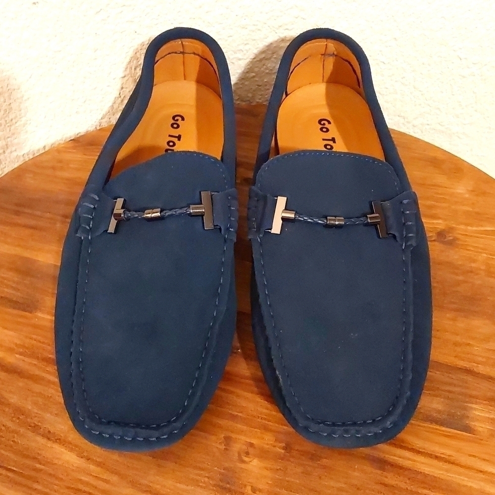 Go Tour |Mens Navy Blue Suede Driving Loafers Shoes Slip On Luxe Sz. 10.5 M